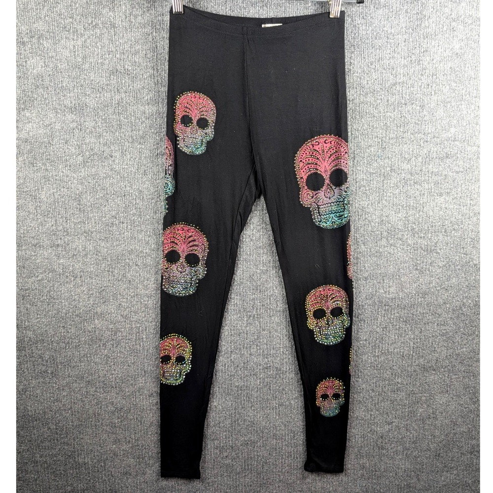Vocal USA S Skeleton Black Leggings Rhinestone Studded Sugar Skull Ombre Gothic